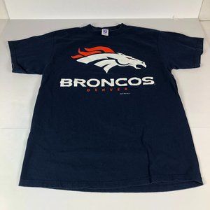 Vintage Denver Broncos Shirt Men's Medium Logo 7 Blue Short Sleeve Made USA 1997